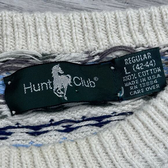 Vintage Sweater Fair Isle Knit 90s USA Made Cotton Size Large Hunt Club Grandpa - Picture 5 of 6